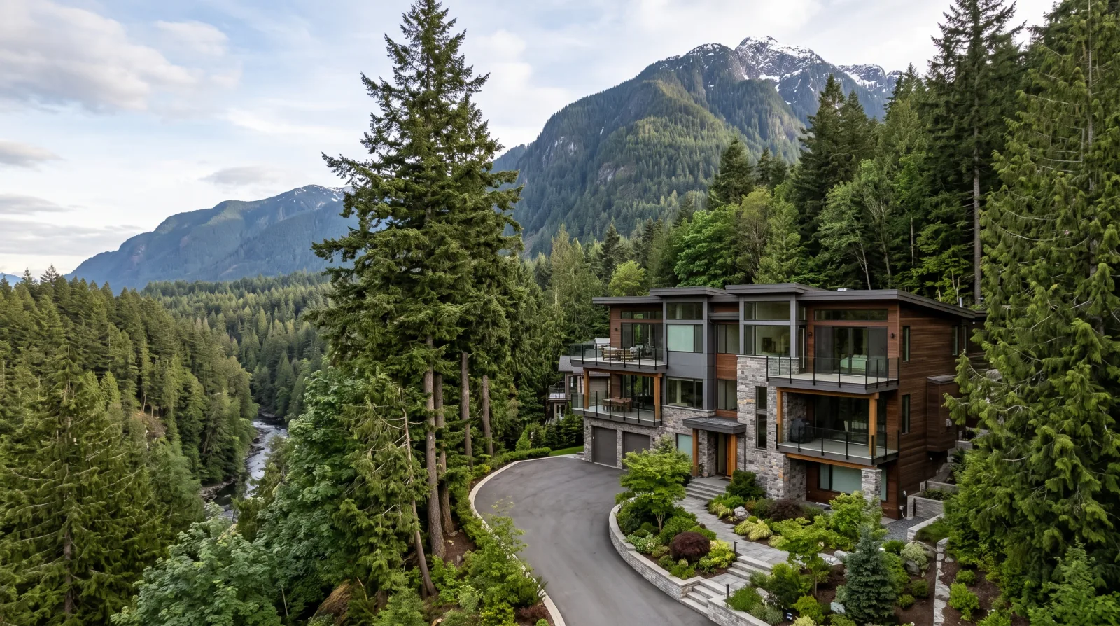 A contemporary multiplex on a large treed lot in Canyon Heights, District of North Vancouver, at the foot of Grouse Mountain near the Capilano River canyon
