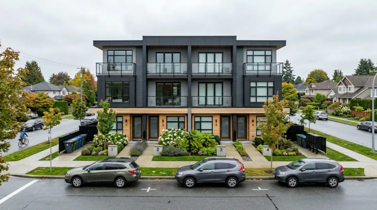 A contemporary multiplex on a residential street in Surrey, BC