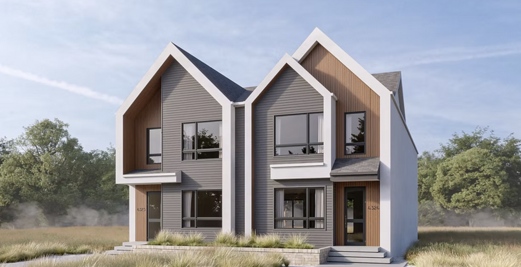 Traditional style multiplex infill housing design in Vancouver with shingle exterior and pitched roof